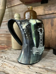 Jarra de Cuerno Grabada con Mjolnir de Thor, Hecha a Mano, Ecológica, Duradera, de Primera Calidad, Estilo Vikingo, para Cerveza - Product Image 6