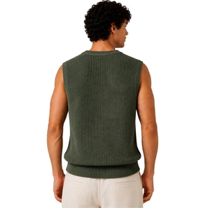 Gilet pull sans manches en maille vert olive pour homme, col en V, léger et doux, décontracté, tendance, avec logo personnalisé, fabricant - Product Image 2
