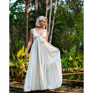 Vestido Maxi Bohemio Blanco para Mujer, con Tirantes Finos, Vestido Largo con Volantes, de Algodón, para Verano, Playa o Resort - Product Image 2
