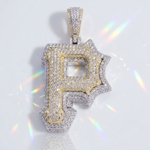 Colgante de Letra P Personalizado en Plata 925 Chapada en Oro con Moissanita VVS de Dos Tonos, Diseño 3D Iced Out, Estilo Hip Hop, Inicial, Regalo OEM ODM - Product Image 1