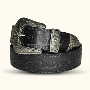 Sangle de Cowboy à boucle en laiton pleine fleur Meilleure ceinture occidentale en cuir de vache avec design floral usiné à la main au meilleur prix Vente en gros - Product Image 3