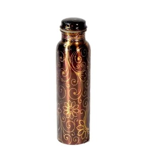 Nouvelle Arrivée : Carafe en Cuivre Sublimé Écologique avec Motif Floral, Couvercle Noir, Gourde de Voyage Portable avec Poignée - Product Image 1
