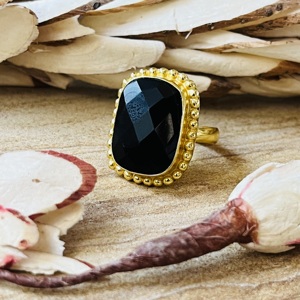 Latest Design Black Onyx Gemstone <b>Ring</b> Boho Brass 18K Gold Plated Beaded Handmade <b>Statement</b> <b>Ring</b> for Women - Product Image 5