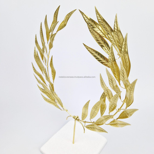 Élégante Sculpture Couronne de Feuilles Métalliques sur Socle en Marbre – Pièce Décorative Écologique pour Salon et Jardin, Fleur Artificielle - Product Image 5