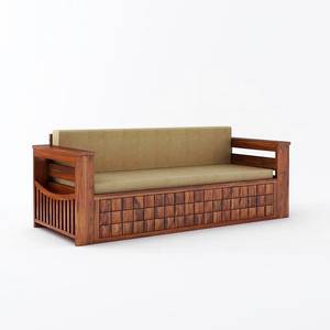 Solid Sheesham Wood Traditional Convertible <b>Sofa</b> <b>Bed</b> with Foldable Design Fabric Upholstery and Foam Filling Carved Panel - Product Image 4