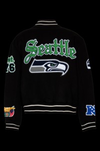 Seattle Seahawks Wool <b>Old</b> English Varsity <b>Old</b> English <b>Jacket</b> Black - Product Image 2