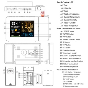 Sveglia intelligente a proiezione atomica orologio radiocomando funzione WWVB Dual allarmi Snooze umidità della temperatura Wireless esterna - Product Image 4