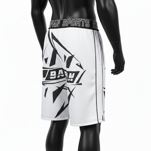 Pantalones cortos deportivos de malla para hombre, de alta calidad, 150 GSM, poliéster, secado rápido, diseño de panel blanco, impresión personalizada, pantalones cortos de malla para entrenamiento. - Product Image 5