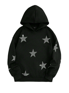 เสื้อฮู้ดดี้ผู้ชายรุ่นใหม่ล่าสุด ผ้าฝ้ายผสม 100% ประดับเพชรเทียม ทรงโอเวอร์ไซส์ มีกระเป๋า ผ้าฟลีซ สไตล์โดดเด่น ระบายอากาศได้ดี แห้งเร็ว - Product Image 2