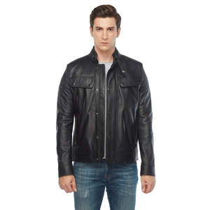 Leather <b>Jackets</b> for Men Factory Direct Supplier High Quality Zipper Front <b>Zip</b> and Pockets Leather <b>jacket</b> for men - Product Image 1