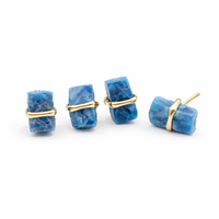 Pendientes de Acuamarina en Bruto, Acero Inoxidable, Chapado en Oro, Hechos a Mano, Rectangulares, Piedra Natural, Estilo Boho Minimalista, para Mujer