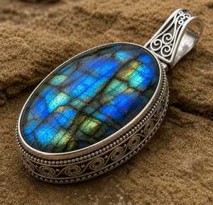 Pendentif en labradorite naturelle, pierre précieuse, argent sterling, bijoux faits à la main, cadeau d'anniversaire pour femme, vente en gros de pierres précieuses - Product Image 1