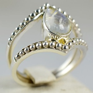 Rainbow Moonstone <b>Ring</b> 925 Sterling <b>Silver</b> Handmade Statement Promise <b>Ring</b> for Women <b>Boho</b> Pear June Birthstone Jewelry - Product Image 2