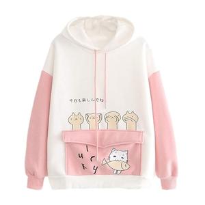 เสื้อฮู้ดน่ารักสําหรับสาววัยรุ่นผู้หญิงแมวสไตล์พรีเมี่ยมพิมพ์กระเป๋าแขนยาวเสื้อฮู้ดขนแกะ 100% จากราคาโรงงานบังคลาเทศ - Product Image 4