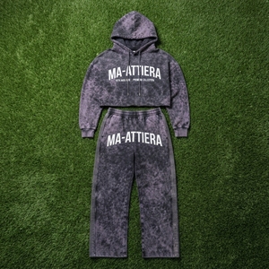 Conjunto de Sudadera Corta y Pantalones Jogger de Pierna Ancha para Mujer, Estilo Acid Wash Gris Oscuro, de Algodón y Felpa, Ropa Deportiva Urbana, Venta al Por Mayor OEM - Product Image 5
