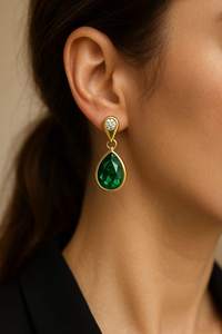 Pendientes Colgantes de Plata de Ley 925 con Baño de Oro de 14K y Esmeralda en Forma de Pera, Esmeralda Real, Joyería de Piedra de Nacimiento de Mayo, Regalo para Aniversario o Fiesta - Product Image 4