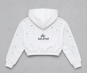 SALSTAR Women's White Cropped Hoodie With <b>Glitter</b> Dot Print Y2K Style Full Sleeve Pullover Sweatshirt Spring Casual Wear - Product Image 4