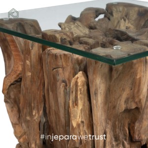 Solid Wood Accent <b>table</b> Teak Root <b>Side</b> <b>Table</b> with Glass Top <b>Rustic</b> Solid Wood End <b>Table</b> for Living Room Villa Hotel Furniture - Product Image 5