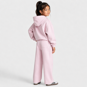 Pantalones Deportivos Casuales para Niña, Color Rosa Claro, con Líneas en Contraste Personalizadas, Logotipo Personalizado, Talla Grande, Felpa Premium - Product Image 6