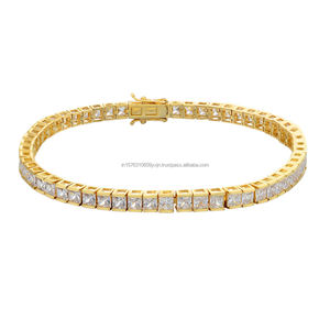 Hip Hop Jewelry Round Brilliant Cut Lab Grown Gold Plated Rose Gold Plated 925 Sterling Silver Tennis Chain Bracelets for <b>Men</b> - Product Image 1