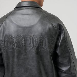 Fábrica YU JIA Fabrica Chaquetas Bomber de Invierno para Hombre con Bordado de Chenille en Cuero Genuino Personalizado, Chaqueta de Motociclista - Product Image 2