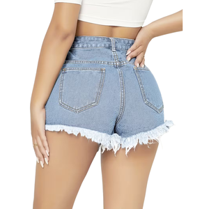 Shorts en jean 100% coton à taille haute pour femmes, très demandés |   Vêtements de rue tendance pour l'été, vente en gros, fabrication sur mesure - Product Image 3