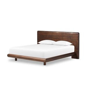 Base de Cama de Madera de Teca con Borde Redondeado, Cama Moderna con Cabecera Suave - Product Image 1