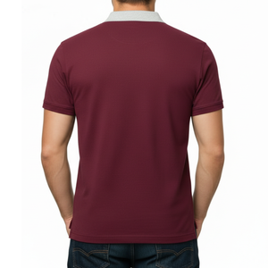 Premium <b>Maroon</b> Men's Polo Shirt Contrast light Grey Collar Short Sleeve Two-Tone Casual Golf Wear Polo <b>Top</b> - Product Image 4