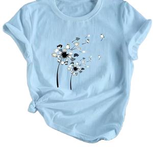 Camiseta estampada de algodón con cuello redondo para mujer, camiseta de manga corta Vintage, camiseta de moda personalizable sólida para mujer - Product Image 3