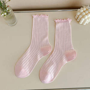Cute Ruffle <b>Socks</b> Frilly Elegant Style <b>Socks</b> Ladies Soft Ribbed For Sweet Girls Crew Lace Edge <b>Socks</b> Custom Logo <b>Women</b> - Product Image 2