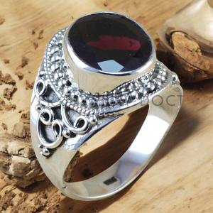 925 Sterling <b>Silver</b> Oval Cut Bezel Set Natural Red <b>Garnet</b> Gemstone Statement <b>Ring</b> Custom Handmade Everyday Wear <b>Rings</b> Wholesale - Product Image 1