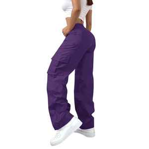 Pantalon cargo taille haute pour femme, coupe ample, jambe large, avec cordon de serrage, respirant, multi-poches, décontracté, sportif, tendance - Product Image 2