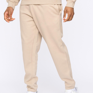 Pantalon de survêtement en coton beige pour homme, taille élastique, décontracté, avec poches latérales, tricoté mi-lourd - Product Image 4