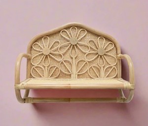 Étagère murale en rotin naturel avec motif floral tissé à la main, barre de suspension et design décoratif pour chambre d'enfant, usage domestique - Product Image 3