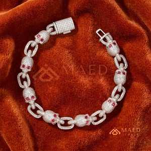 สร้อยข้อมือเงินแท้ 925 ลายหัวกะโหลกประดับมอสซาไนต์ สไตล์ฮิปฮอป ดีไซน์หรูหราสำหรับผู้ชายและผู้หญิง - Product Image 2