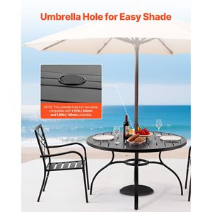 Tavolo da Pranzo Rotondo da Esterno da 47 Pollici con Foro per Ombrellone da 1,5 Pollici, Tavoli Bistro in Metallo Resistente alle Intemperie per Giardino - Product Image 5