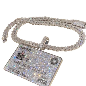 Collar con colgante de letra personalizada para hombre, estilo Hip Hop, con moissanita de corte brillante, chapado en rodio sobre plata 925, para rapero, fiesta, con diseño de tarjeta bancaria grande - Product Image 1