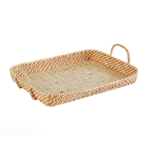 Hand-Woven Rectangular Rattan Serving <b>Tray</b> with Leather Handles Wicker Coffee <b>Table</b> Organizer for Home Decor In Good Price - Product Image 2
