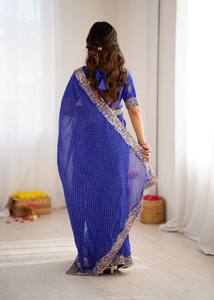 Sari élégant en faux georgette avec imprimé Badhani et travail de sequins, tenue ethnique stylée avec chemisier de créateur - Product Image 6