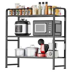 Organizador de especias de metal negro de 3 niveles, estante de almacenamiento para botellas de condimentos, soporte de exhibición para encimera de cocina. - Product Image 5