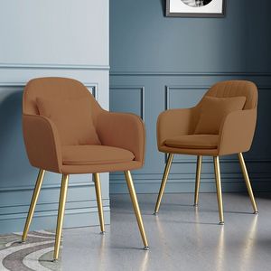 Metà del secolo moderno Set da soggiorno in velluto oro 2 poltrone con bracciolo di accento con gambe in metallo dorato per la sala da pranzo degli ospiti del Club - Product Image 3
