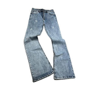 Pantalones de Jogger Con parte inferior de campana de mezclilla azul claro Vintage de marca personalizada para mujer, moda de moda, detalles desgastados, lavado XL de verano - Product Image 5