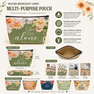 Bolsa de Maquillaje Cuadrada de Lino y Algodón, Impermeable, Ligera, con Cierre y Estampado Floral, Organizador de Almacenamiento con Nombre Personalizado - Product Image 4