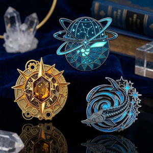 Pin de solapa metálico personalizado al por mayor, con efecto luminoso, estilo <span class=keywords><strong>vintage</strong></span>, de temática de la Magia Oscura, Celestial y de Fantasía Oscura, para Halloween y Anime - Product Image 4