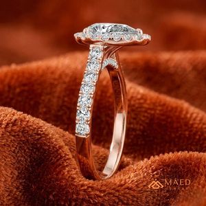 Pear Cut Moissanite Halo <b>Ring</b> Rose Gold Engagement <b>Ring</b> Women Bridal Jewelry Gift USA Fashion - Product Image 2