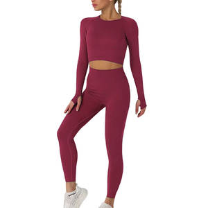 Conjunto de Yoga de Alta Calidad para Mujer, 2 Piezas, Antibacteriano, Spandex/Nailon, Ropa Deportiva Transpirable, Cierre Elástico en la Cintura, Diseño Liso - Product Image 5