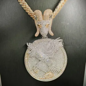 Pendentif Homme en Argent 925 Moissanite Faucon Horus Égyptien, Collier Statement Pavé Glacé, Finition Or Blanc - Product Image 6