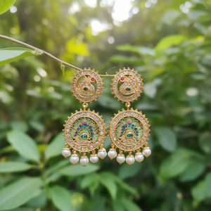 Fine Dangle Earrings Circle Peacock Style Jhumki - Product Image 3