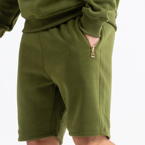 Men's Olive Green Hooded Sweatshirt Shorts Set 100% Cotton Casual Tracksuit Full Sleeve Solid Color Breathable Summer Wear - Product Image 6