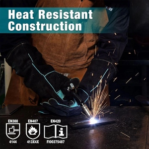 Gants de soudage en cuir de vachette pleine fleur pour la sécurité industrielle, résistants à la chaleur, doux et confortables, pour la lutte contre les incendies et le barbecue - Product Image 2
